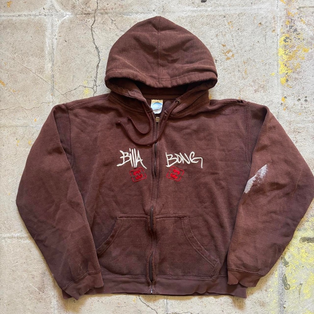 Vintage Brown Zip-Up Hoodie – Kids XL